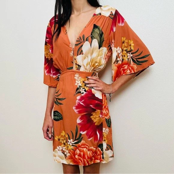 FARM Rio Carioca Wrap Mini Dress Boho Floral - Picture 1 of 10